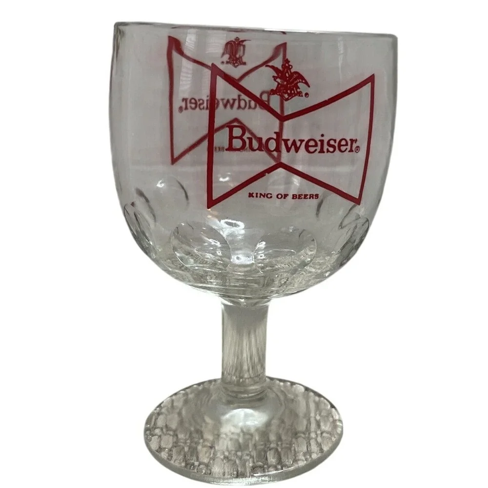 VINTAGE Budweiser BEER  DRINKING GLASS‎ THUMBPRINT STEMMED 16 OZ. RED